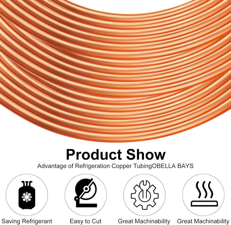 Yaocom أنبوب نحاسي 1/4" OD x 7/16" ID x 10 قدم أنابيب نحاسية للتبريد T2 أنبوب نحاسي لولبي ناعم لأنظمة التكييف، مشاريع DIY، ثلاجات، صناعة - Image 4